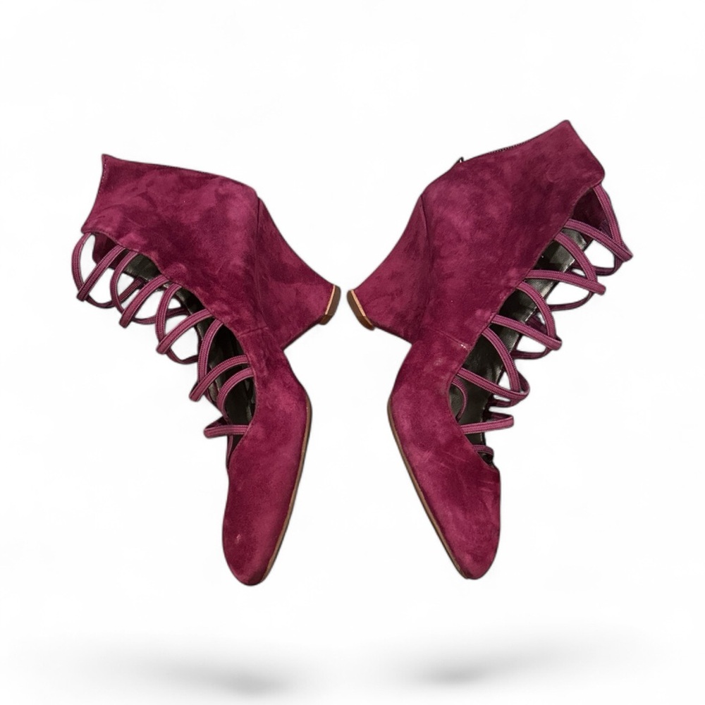 JEFFREY CAMPBELL WITCHY WHIMSY GOTH PURPLE WEDGE POINTY TOE VINTAGE CAGE SHOES 8 - Picture 3 of 11